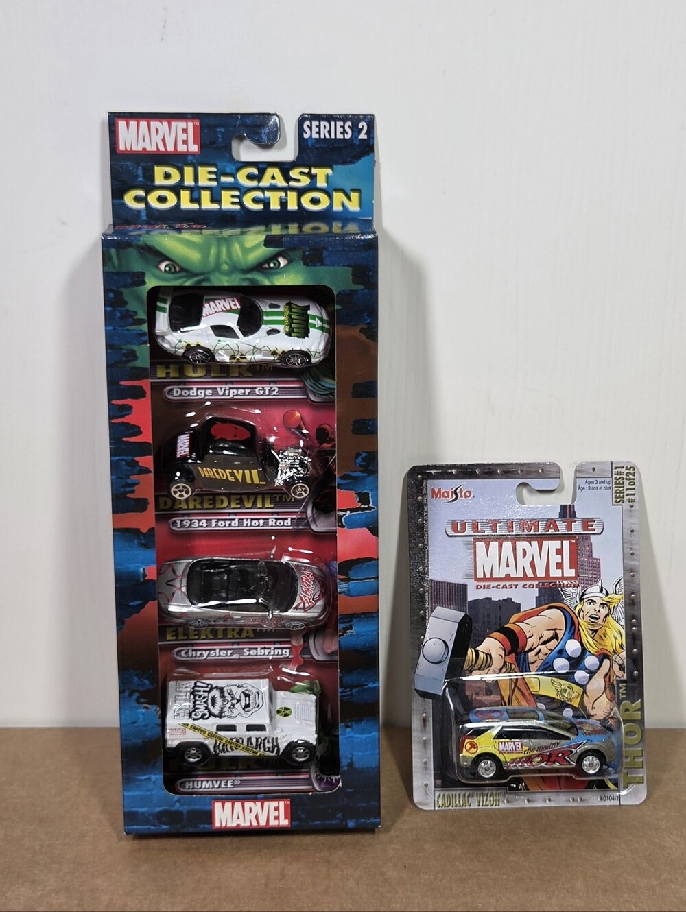 Maisto Marvel 4 Pack Plus Single Diecast Cars 2003 New in Box Hulk Thor Electra